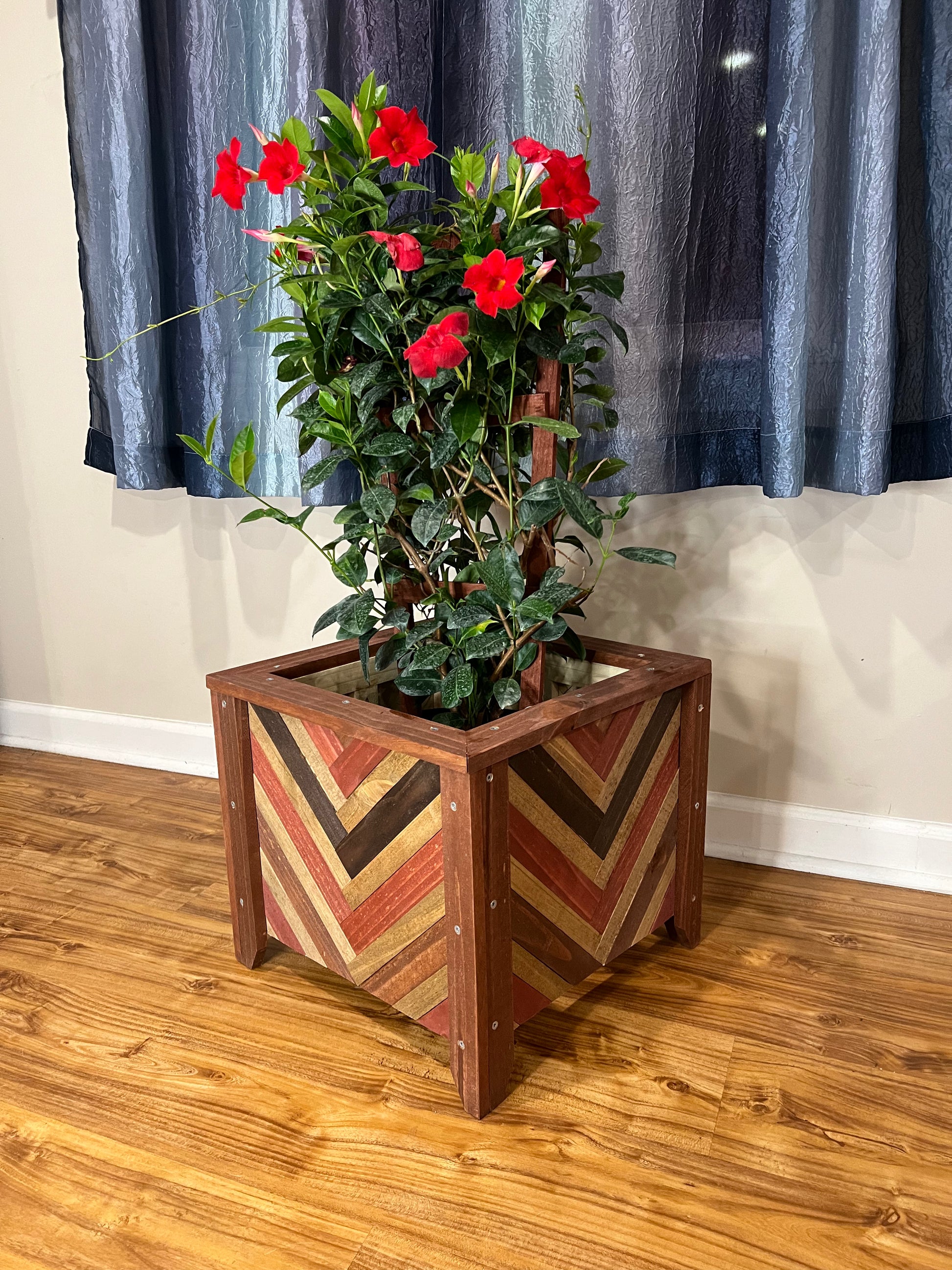 indoor plant box design Indoor/Outdoor Planter with Herringbone Design – Rustic Wood Design